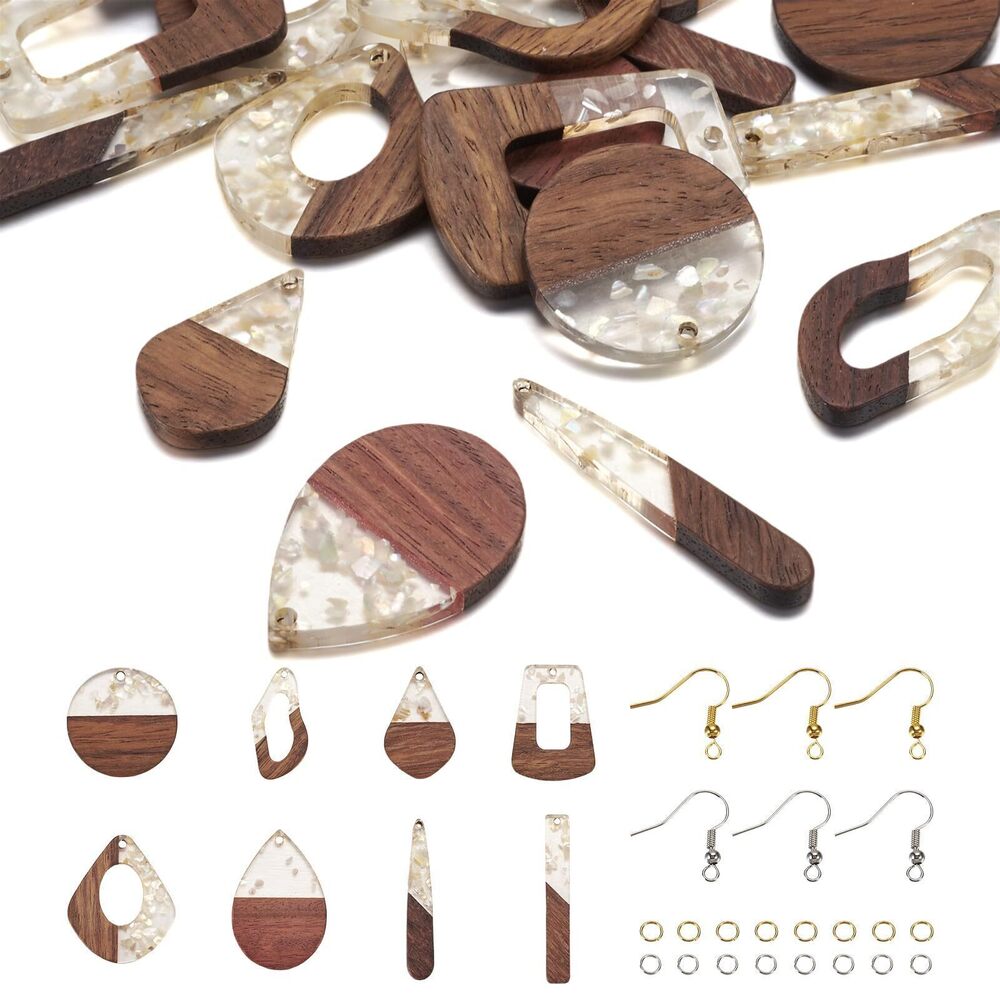 6782 16Pcs Resin Wood Earrings Pendants Dangles 8 Styles Earrings Making